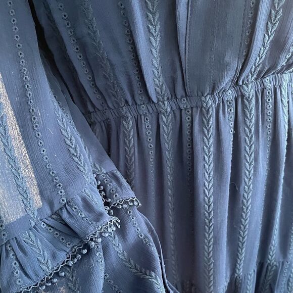 SUNCOO Paris Robe Corinne Midi Dress Royal Blue Embroidered Buttons Size T3 L - Picture 7 of 14